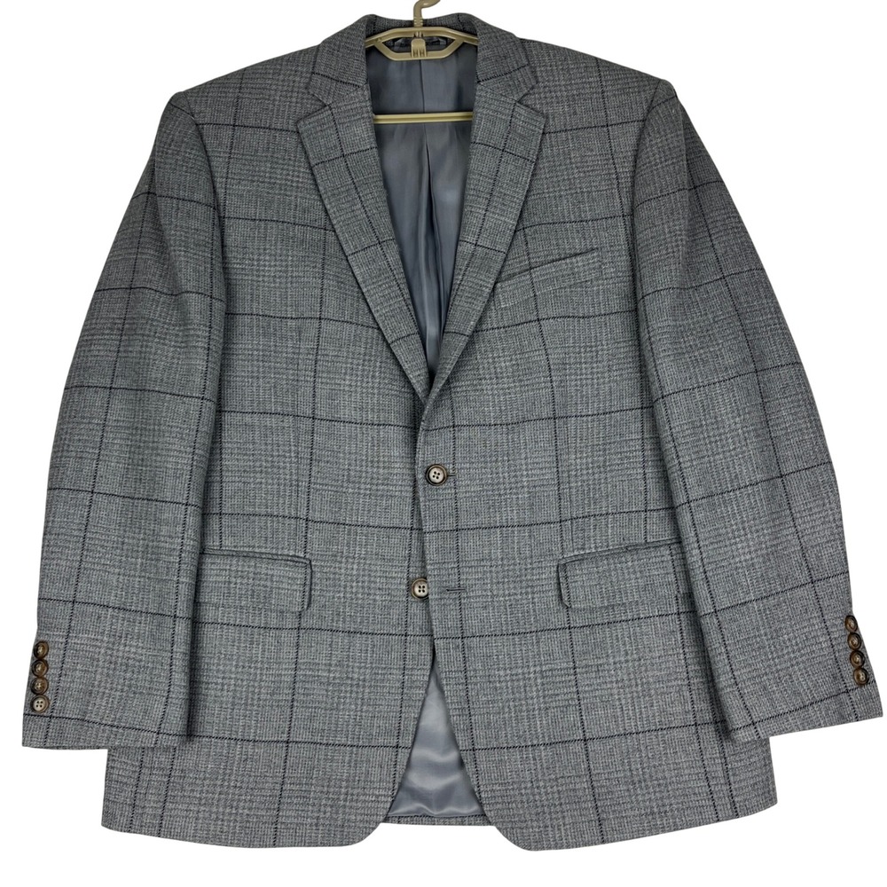 Lauren Ralph Lauren Blazer Mens 41R Grey Glen Plaid Windowpane Wool Blend Sport